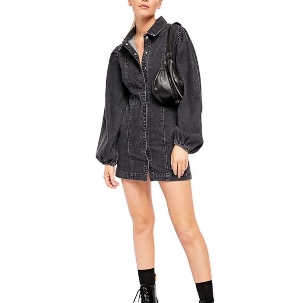 Free People Black Denim Mia Dress NWT